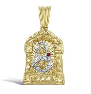 Santa Saint Barbara Pendant Simulated Ruby Charm 10k Yellow White Gold 1.8 inch - Picture 1 of 5