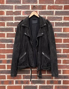 All Saints Mens TAKEO Suede Biker Jacket XL Black Bomber Moto Leather AllSaints - Picture 1 of 12