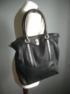 KAREN MILLEN LARGE LEATHER BAG shoulder grab tote black moc snake real briefcase - Picture 1 of 17