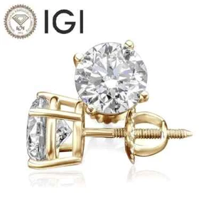 IGI 2.00 Carat Lab Grown Diamond Studs Earrings 14k Yellow Gold E VVS2 - Picture 1 of 4