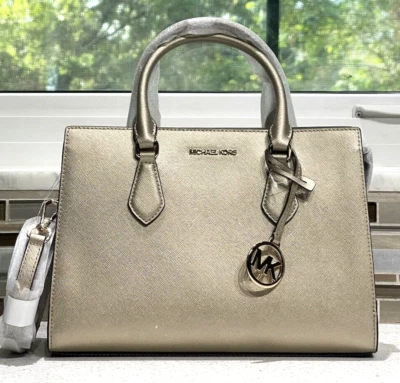 MICHAEL KORS SHEILA MEDIUM SATCHEL SHOULDER BAG PURSE TOTE MK METALLIC PALE GOLD - Image 1 of 4