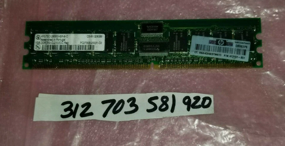 1GB 1RX4  DDR PC2700R DDR-333MHz  128X4 18CHIPS 184PIN ECC REG  SERVER RAM  - Image 1 of 1