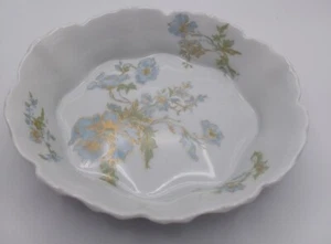 Haviland Limoges France Trinket Jewelry Dish, Scalloped, Blue Flower Gold Accent - Bild 1 von 6
