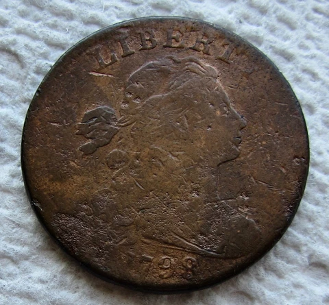 1798 1C BN Draped Bust Large Cent Rare Key Date Fine Detail Light Corrosion Cover