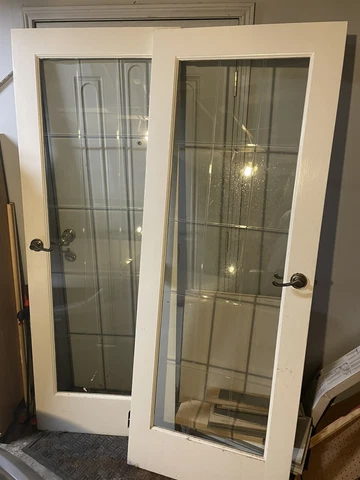 60"x80" Double Interior Doors Solid Core Wood with Beveled Window Glass Cover