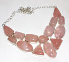 925 Silver Plated-Rose Quartz Ethnic Big Cluster Necklace Jewelry 17" GW