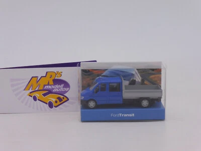 Rietze Sondermodell # Ford Transit Doppelkabine Pritsche " blau-grau " 1:87