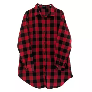 Zanzea Women's Red & Black Buffalo Plaid Flannel Tunic Shirt, Size 18 - Picture 1 of 18