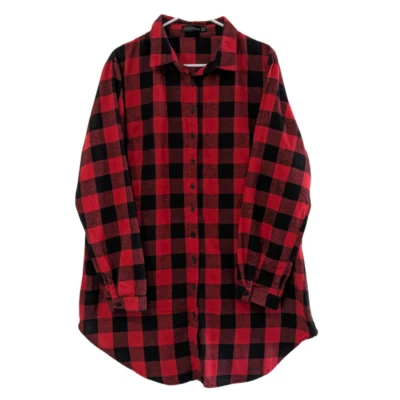 Camisa túnica de franela a cuadros búfalo roja y negra Zanzea para mujer, talla 18 Foto 1 de 4