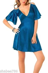 4055 Blue Metallic Ball Club Rave Cocktail Club Wear Formal Mini Dress S M - Picture 1 of 3