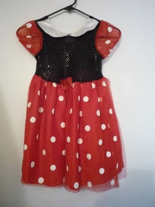 VESTIDO NIÑA DISNEY MINNIE MOUSE -TALLA 4-5-XS-ROJO Y BLANCO-LENTEJUELAS NEGRAS-CUELLO BLANCO - Imagen 1 de 4