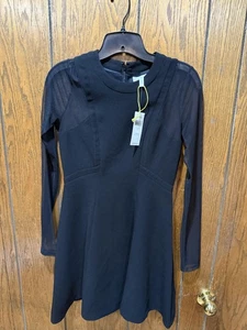 BCBGMAXAZRIA Dress Womens 2 Black Fit & Flare Long Sleeve Short Solid Party - Picture 1 of 3