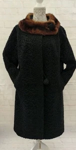 Cappotto pelliccia Astra vintage taglia 14 nero lana Astrakhan marrone collo pelliccia anni 50 - Foto 1 di 19