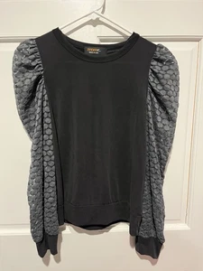 RENEE C. Gray Stretch Lace Puff Sleeve Blouse Medium - Picture 1 of 5