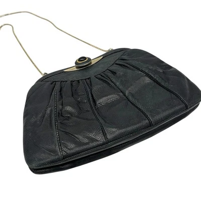 Bolso sin asas Judith Leiber negro de piel de serpiente correa dorada vintage Foto 1 de 4