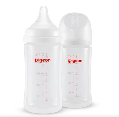 Botella de lactancia de cuello ancho Pigeon 8,1 OZ anticólicos (paquete de 2) con 2 pezones 3 m+ Foto 1 de 4