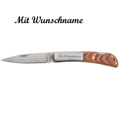 GRAVUR BY LIVEPAC-GESCHENKELT Hochwertiges Klappmesser mit Namensgravur - mit Holzgriff - Taschenmesser