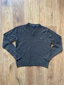 Maglione Gant uomo L marrone scollo a V 100% lana fine lana maglione pullover - Foto 1 di 10