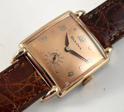 Vintage Bulova FRANKLIN 14k Rose Gold RGP Hand Wind Mens Watch 17J 1949 Serviced - Image 1 of 4