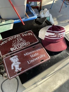 Vintage Mississippi State Bulldogs Football License Plates Tags & Vintage Cap - Picture 1 of 4