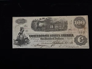 1862 $100 CONFEDERATE STATES OF AMERICA CSA Currency  T-40. Cr-298 - Picture 1 of 9