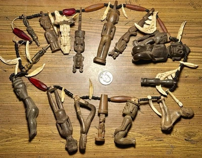 СТАРЫЙ DAYAK ШАМАН Magic ожерелье леопард коготь, зуб, резной дерева/бивень сердолик - Изображение 1 из 4