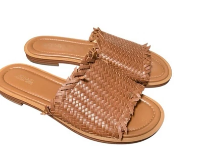 Michael Kors Dee Woven Leather Slides Brown Sandals Size 9M Open Toe - Image 1 of 4