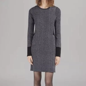 MAJE PARIS Lurex Knit Shoulder Zip Dress Size S Black Silver Rocker Glam Goth - Picture 1 of 11