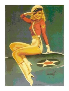Grafico modello punto croce vintage retrò ragazza pilota aereo militare contato - Foto 1 di 1