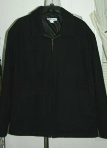 Mens Pronto Uomo Wool Blend Black Collared Lined Pockets Zip Jacket Coat Large - Picture 1 of 3