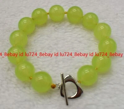 Huge 14mm Natural Apple Green Peridot Round Gemstone Beads Bracelet Jewelry 6-9" - Image 1 of 4
