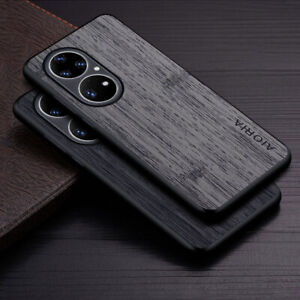 Case For Huawei P50 P40 P30 Mate 40 30 20 Pro Wood Grain Texture Hybrid Cover