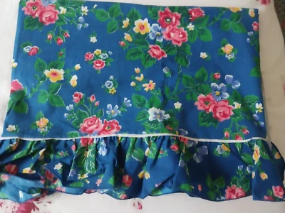 Martex Guinevere Ruffled Twin Flat Sheet Percale New Old Stock-Blue Red - Image 1 of 4