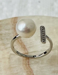 Real Freshwater Pearl Open Rings 925 Sterling Silver Wrap Around- USA SELLER - Picture 1 of 7