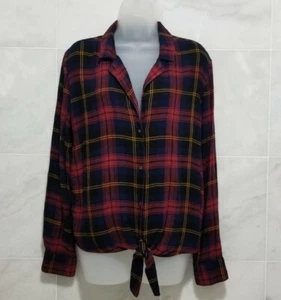 Treasure & Bond Plaid Tie Front Long Sleeve Shirt M - Picture 1 of 10