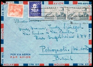 España - Edi o 1074, 944(2), 928 - Carta por correo aéreo a Petropolis (Brasil). - Picture 1 of 1