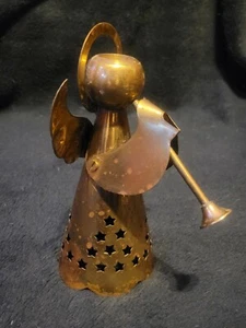 7.5" Brass Angel Horn Player Candle Holder 7 1/2" Vintage Christmas Home Decor - Picture 1 of 12