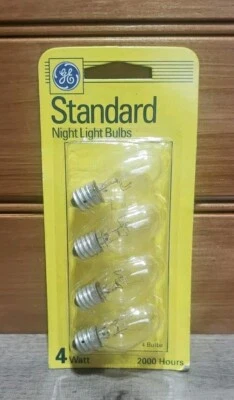 New Sealed 4 Watt GE Nightlight Clear C7 Lightbulb Package Of 4 Bulbs # 20572 - Image 1 of 4