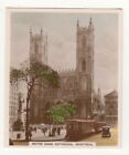 Hand coloured photo view of Canada 1938. Trams at Notre Dame Cathedral Montreal