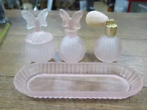 JUEGO DE 3 PIEZAS - BONITO ROSA CLARO Mariposa Vintage Botella Vidrio Perfume Rosa Bombilla - Imagen 1 de 12