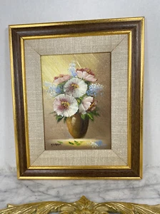 Vintage Floral Painting Acrylic Framed Bouquet Flowers STRAM Gold 9x11” - Picture 1 of 9