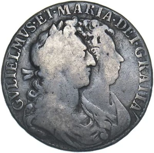 1689 Halfcrown - William & Mary British Silver Coin - Imagen 1 de 2