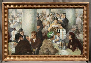 Busy Restaurant Scene People Gathering Caffe Pary Early 20 Century Art Deco Time - Picture 1 of 17
