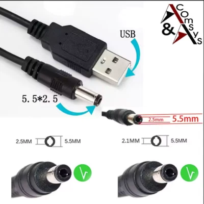 COMSYS 1M cavo di ricarica cavo di alimentazione USB - DC 5V a 9V cavo spina cava 5.5x2.1-2.5mm #55