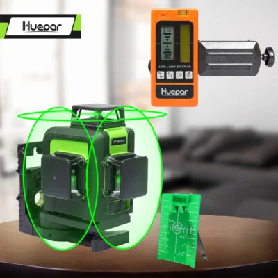 Nivel láser 12 líneas 3D línea cruzada verde vertical y horizontal + receptor láser Foto 1 de 4