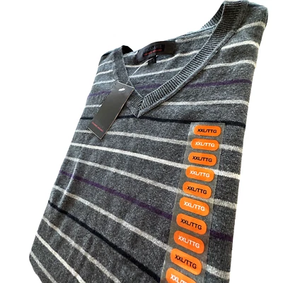 Suéter Emanuel Ungaro Cuello en V Para Hombre XXL Gris Algodón Rayas Nuevo Con Etiquetas Foto 1 de 4