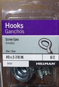 Screw Eye #0 2-7/8 inch (Pack Of 6) HILLMAN brand - Picture 1 of 3