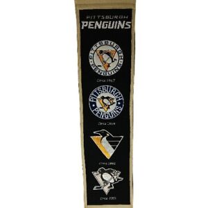 PITTSBURGH PENGUINS EMBROIDERED WOOL HERITAGE BANNER 8"X32" NHL 1967-69-92-01