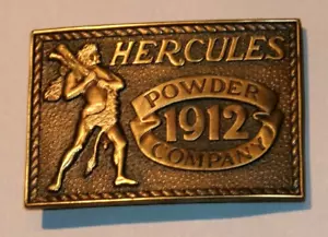 Vintage 1980 HERCULES Powder Company 1912 Brass Belt Buckle 3.25" by 2.25" - Picture 1 of 3
