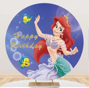Round Circle Little Mermaid Ariel Backdrop Birthday Photo Background Banner - Picture 1 of 10